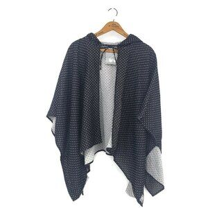 Hellz Hooded Cape Womens Small Black White Dots Short Sleeve Cotton Sweater